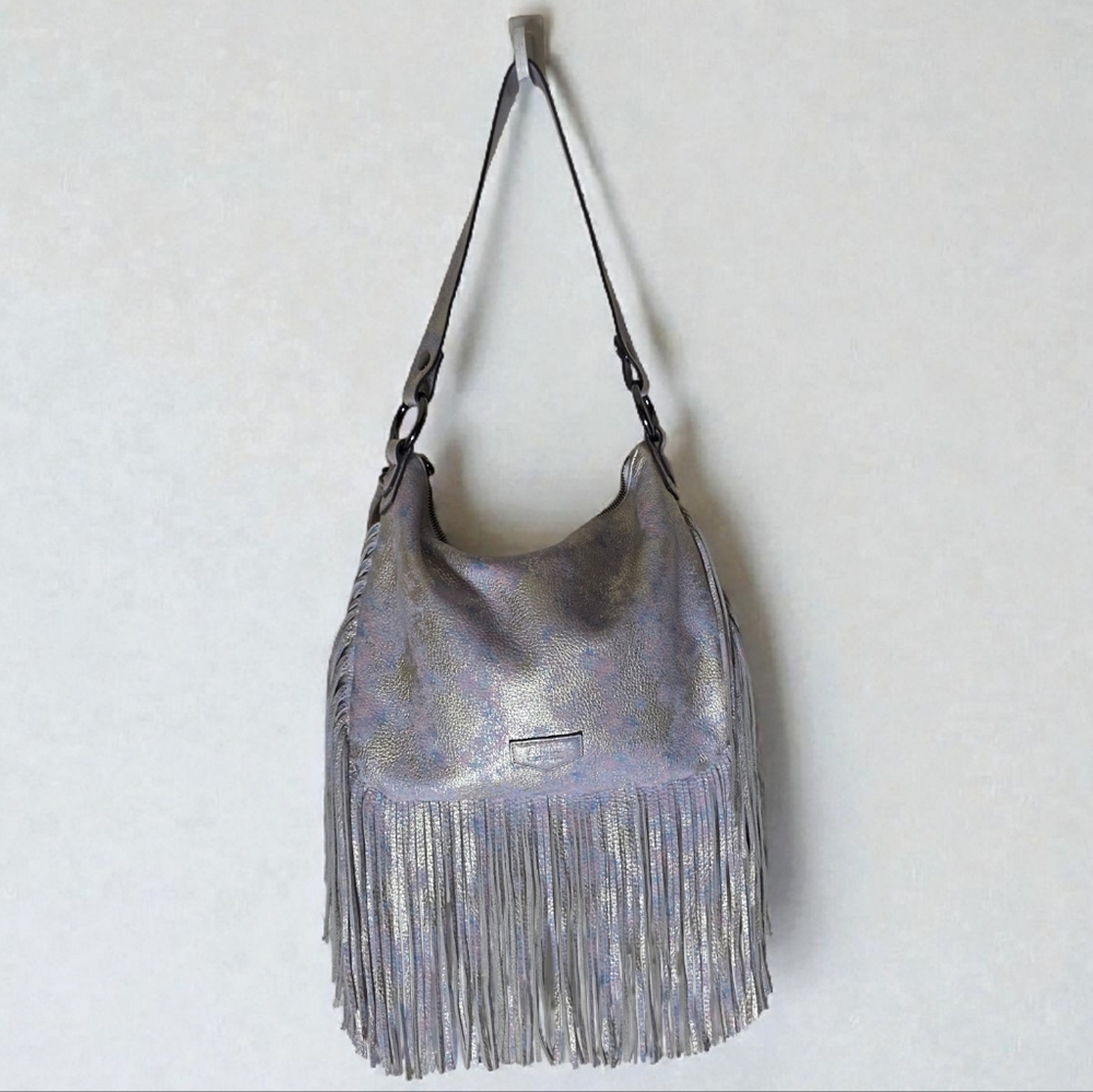 Aimee Kestenberg Beach Babe Fringe Distressed Metallic Leather Hobo Bag - Picture 6 of 11